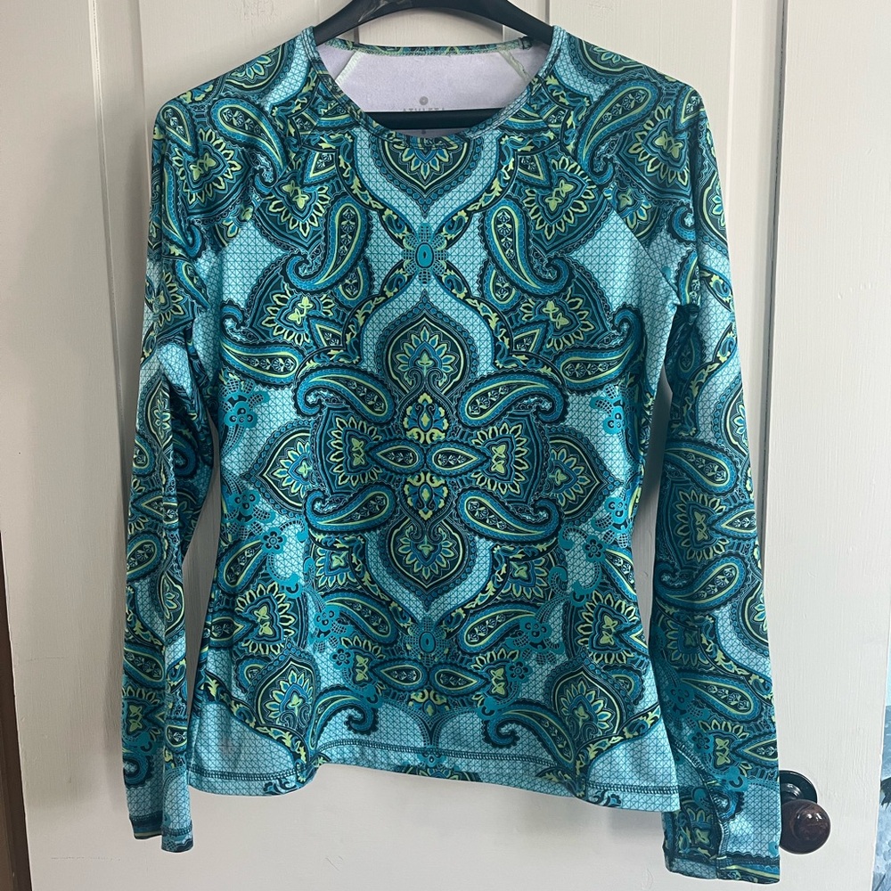 Athleta Teal and Green Paisley Long Sleeve Top